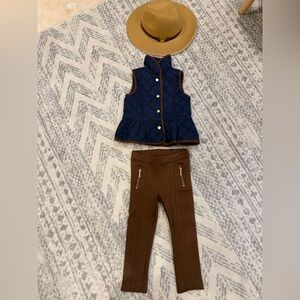 Navy Quilted Vest with Brown Pants & Hat